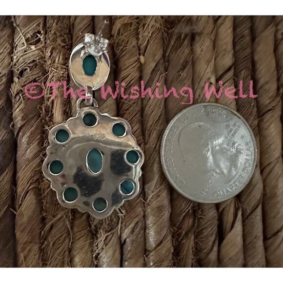 Kingman Green Turquoise Cluster Dangle Earrings 1.5” Long Sterling Silver - Picture 5 of 5